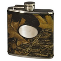 Mossy Oak Camo Leather 6 oz Hip Flask w/ Plate